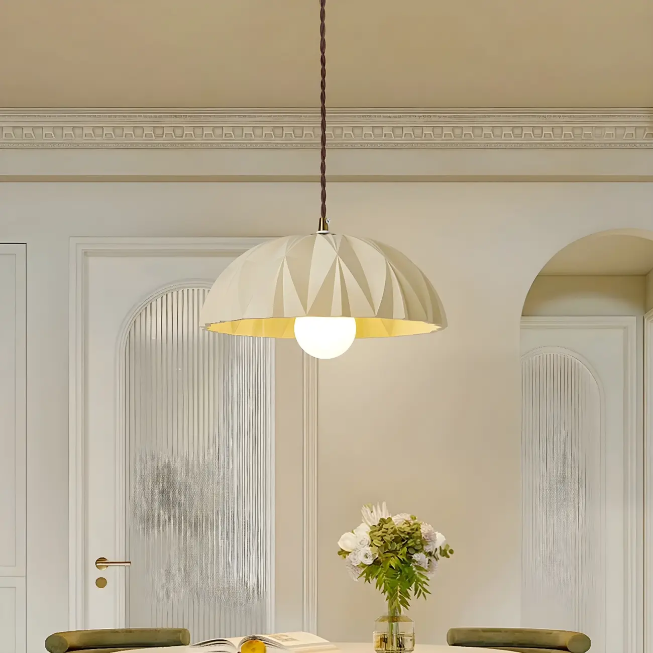 Modern Cream Bowl Pendant Light for Dining Room Image - 4 | homeyfad