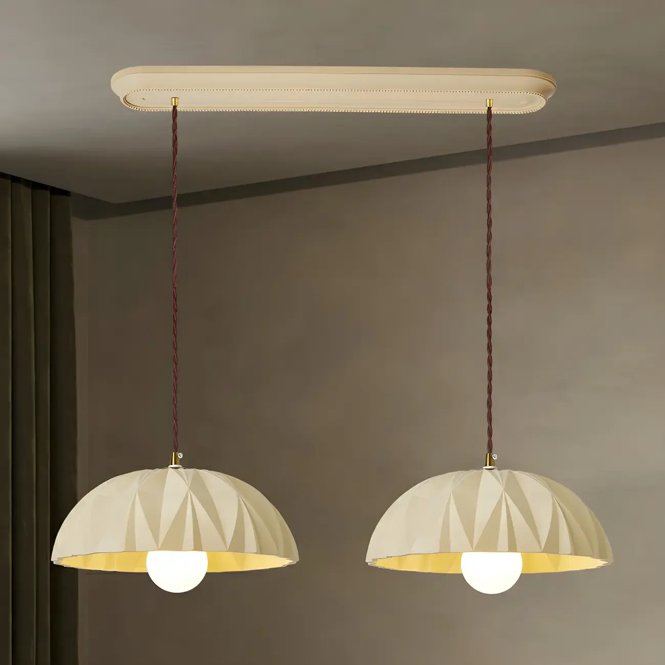 Modern Cream Bowl Pendant Light for Dining Room Image - 13