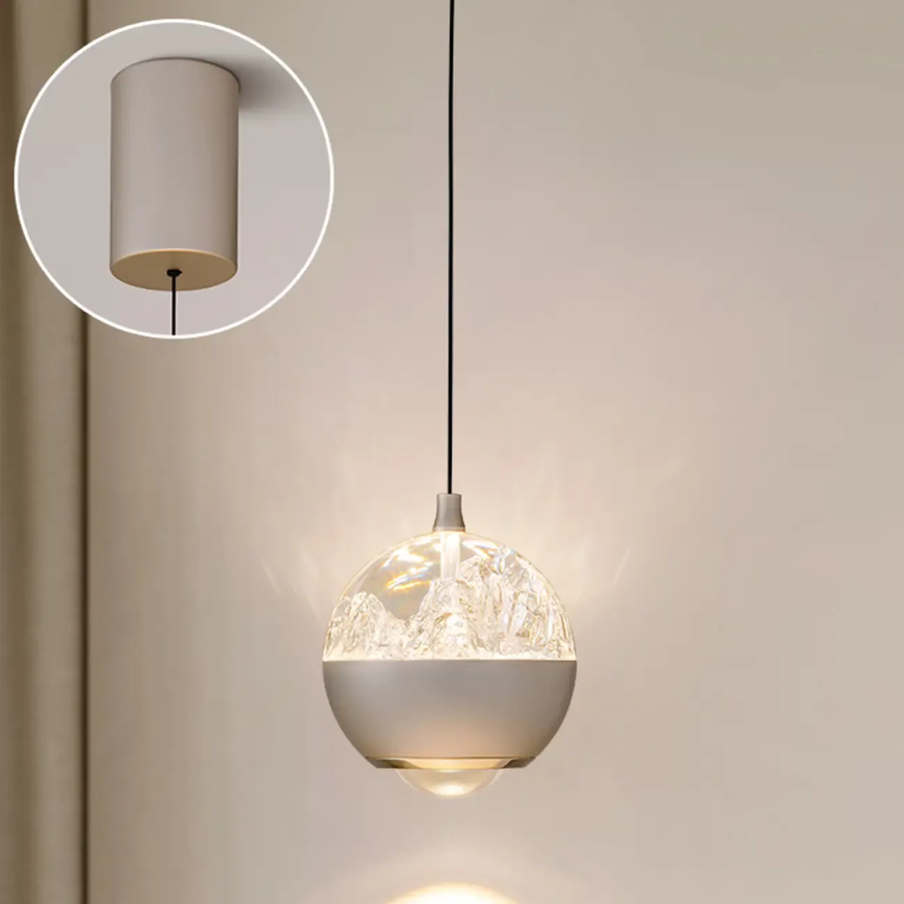 Modern Globe Clear Metal Adjustable Pendant Light for Bedroom