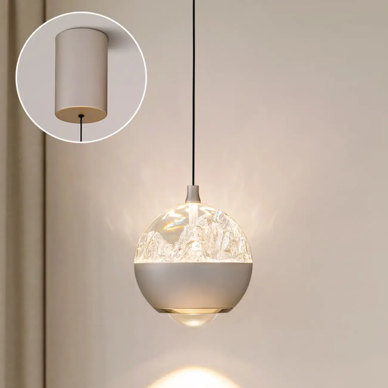 Modern Globe Clear Metal Adjustable Pendant Light for Bedroom