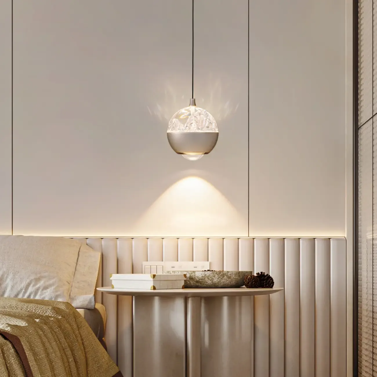 Modern Globe Clear Metal Adjustable Pendant Light for Bedroom