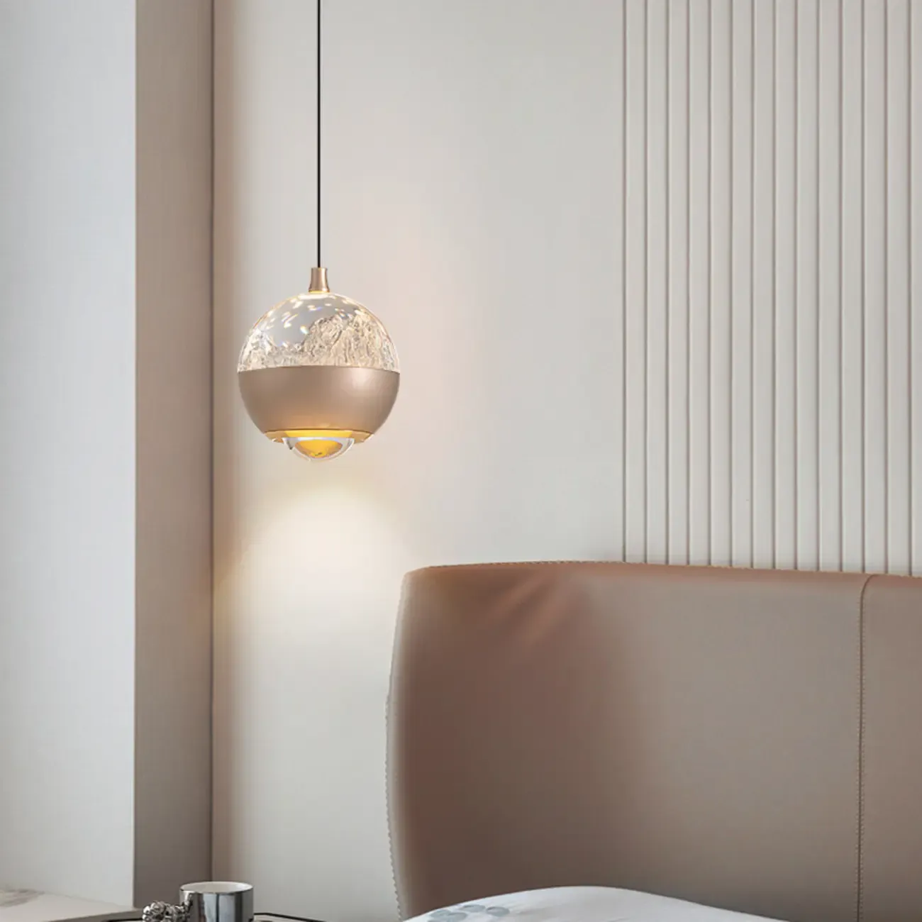 Modern Globe Clear Metal Adjustable Pendant Light for Bedroom