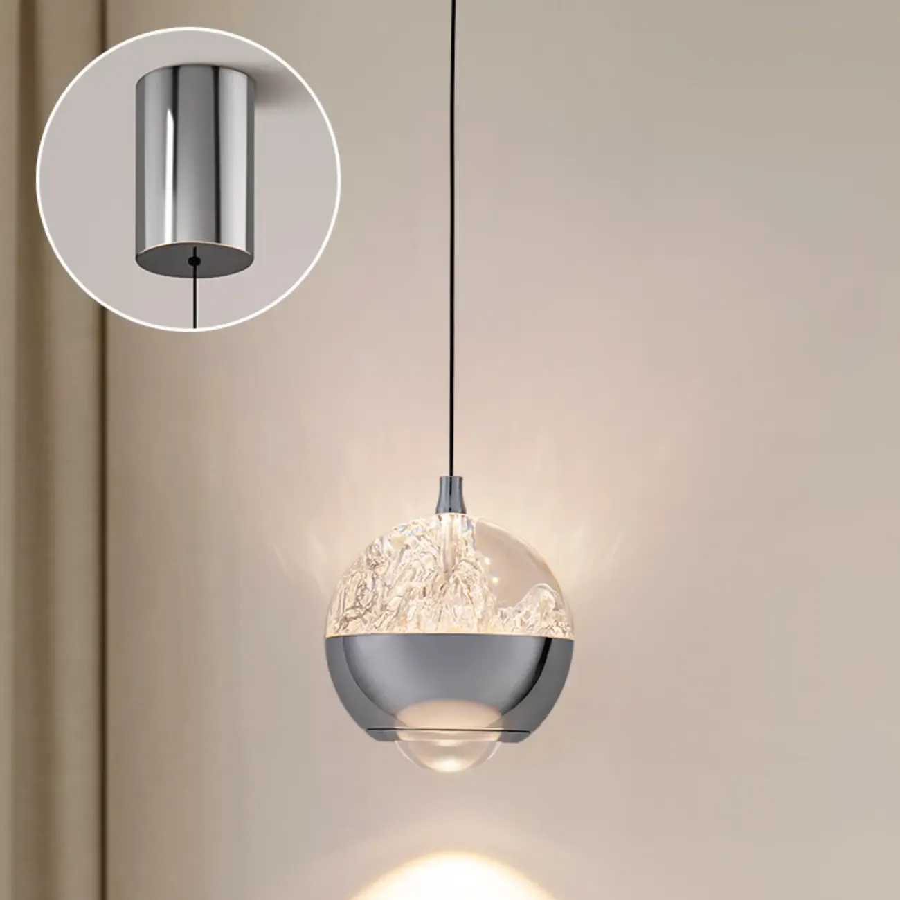 Modern Globe Clear Metal Adjustable Pendant Light for Bedroom