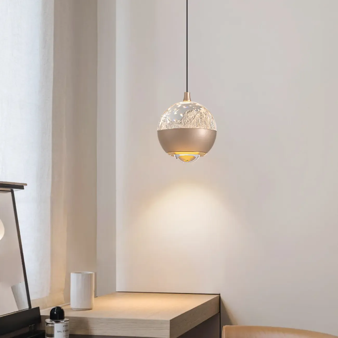 Modern Globe Clear Metal Adjustable Pendant Light for Bedroom