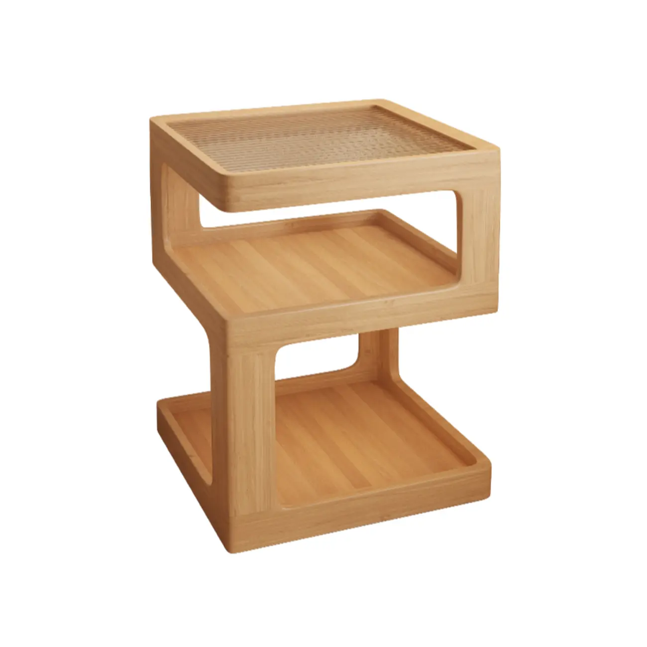 Cubic Glass Top Rubberwood Open Storage Nightstand with Light Image - 14 | homeyfad