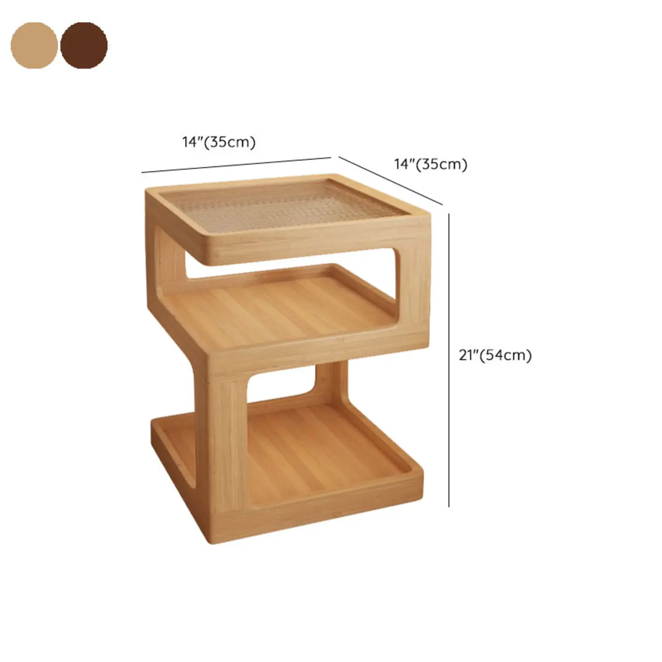 Cubic Glass Top Rubberwood Open Storage Nightstand with Light Image - 17 | homeyfad