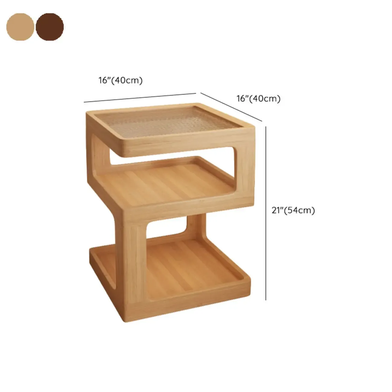 Cubic Glass Top Rubberwood Open Storage Nightstand with Light Image - 18