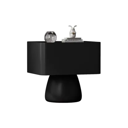 Art Decor Glass Top Beige Wood Drawer Nightstand Image - 10