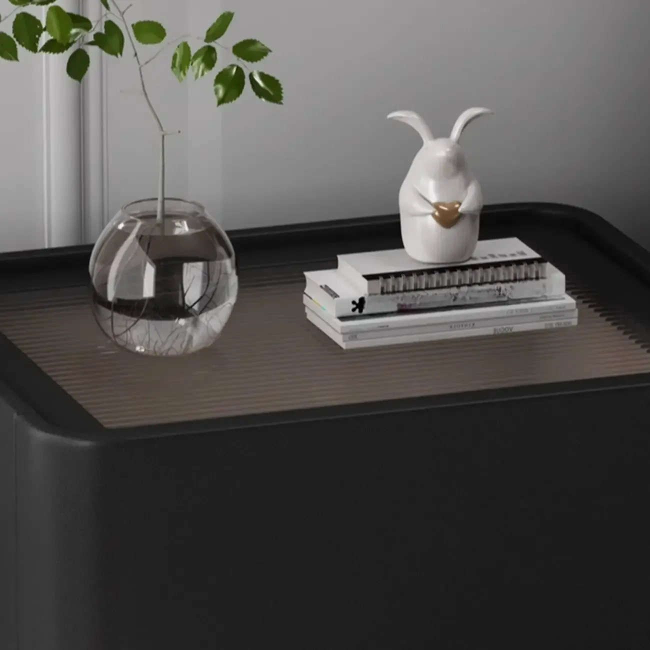 Art Decor Glass Top Beige Wood Drawer Nightstand Image - 12