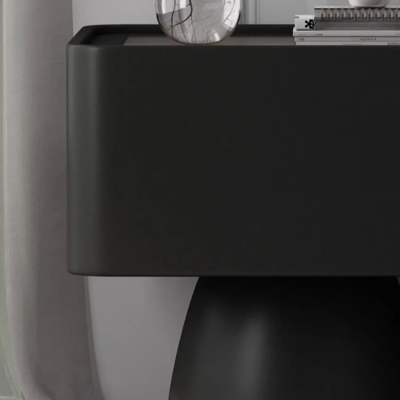 Art Decor Glass Top Beige Wood Drawer Nightstand Image - 13