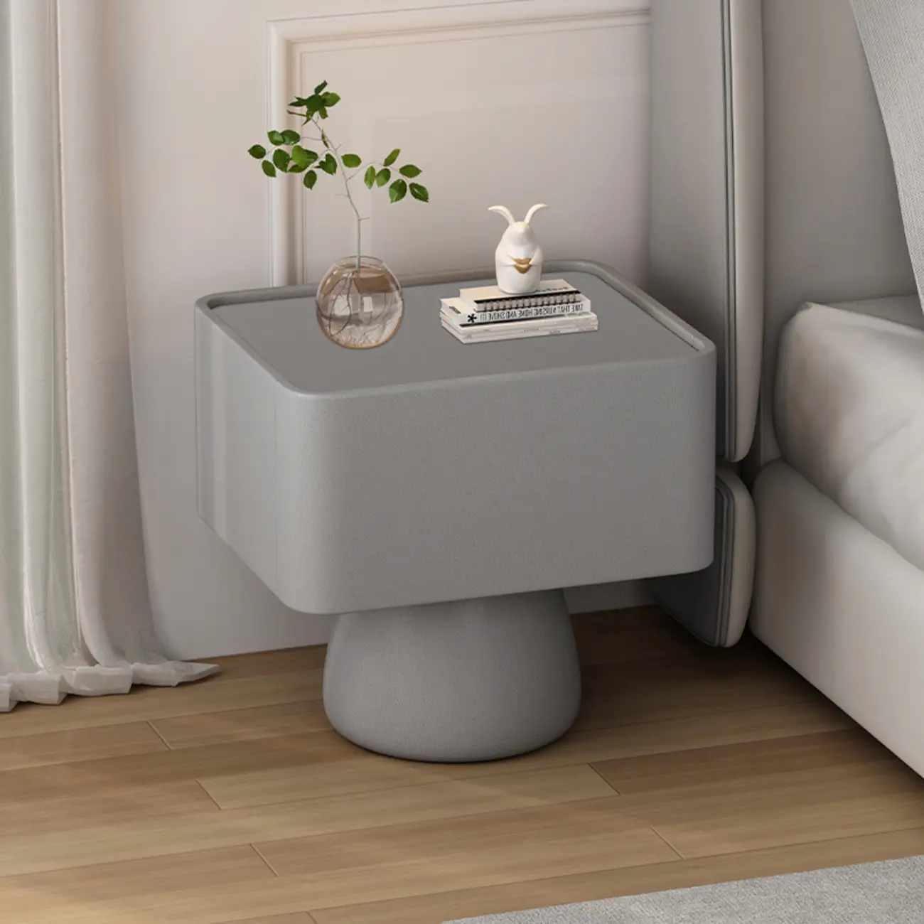 Art Decor Glass Top Beige Wood Drawer Nightstand Image - 6 | homeyfad