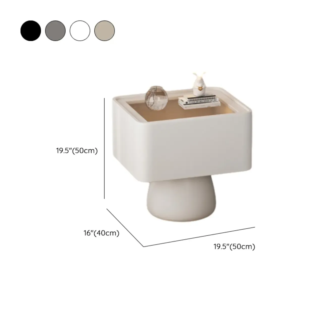 Art Decor Glass Top Beige Wood Drawer Nightstand Image - 16