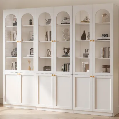 Modern Reclaimed Wood Bookcase with Glass Doors Image - 1