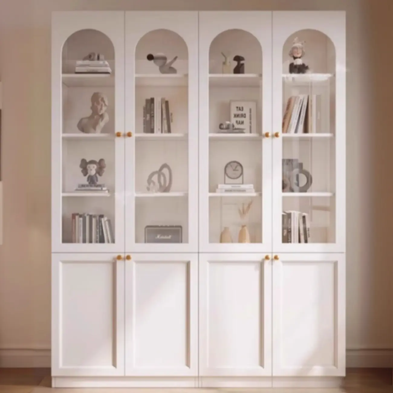 Modern Reclaimed Wood Bookcase with Glass Doors Image - 2 | homeyfad