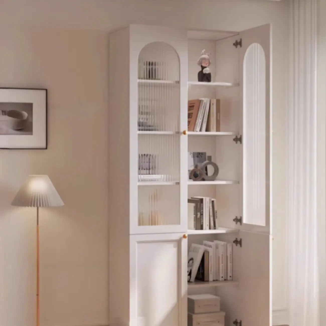 Modern Reclaimed Wood Bookcase with Glass Doors Image - 3 | homeyfad