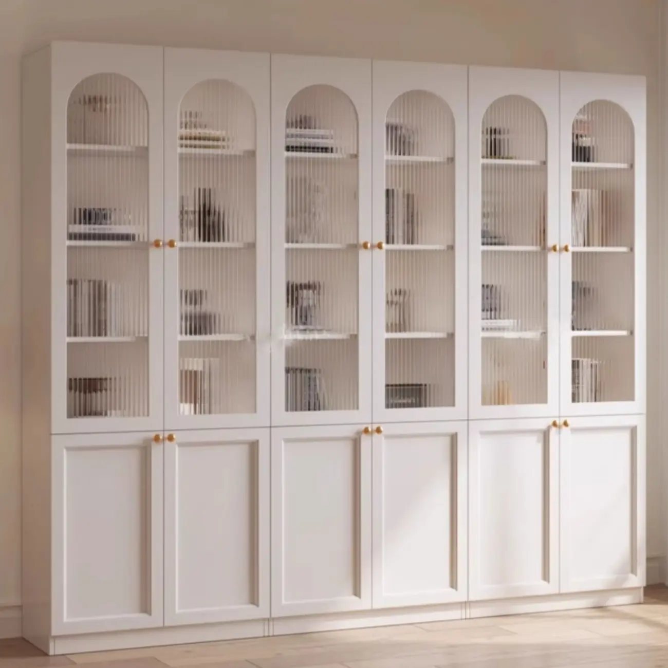 Modern Reclaimed Wood Bookcase with Glass Doors Image - 4 | homeyfad