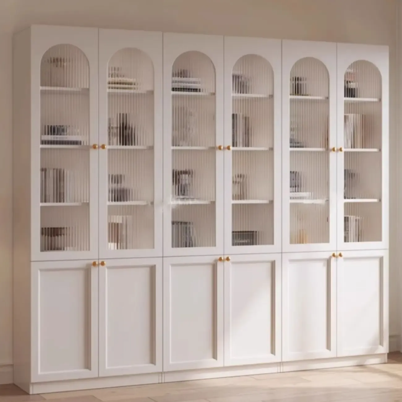 Modern Reclaimed Wood Bookcase with Glass Doors Image - 4