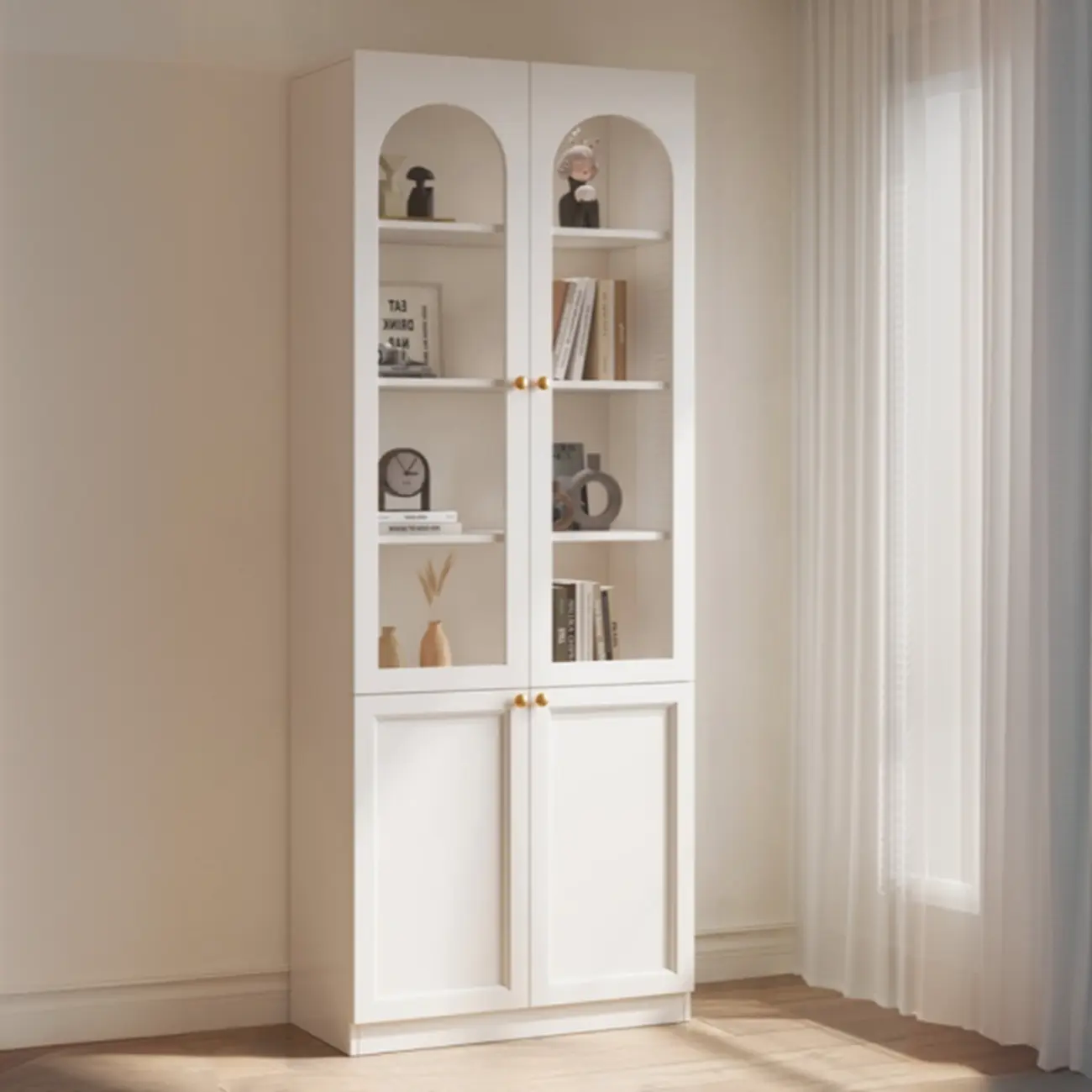 Modern Reclaimed Wood Bookcase with Glass Doors Image - 5 | homeyfad