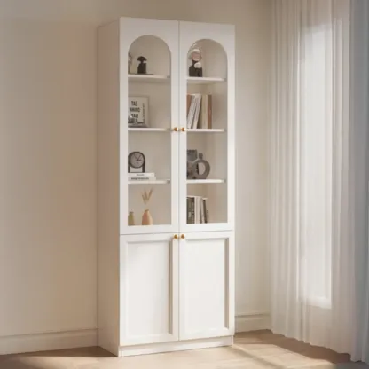 Modern Reclaimed Wood Bookcase with Glass Doors Image - 5