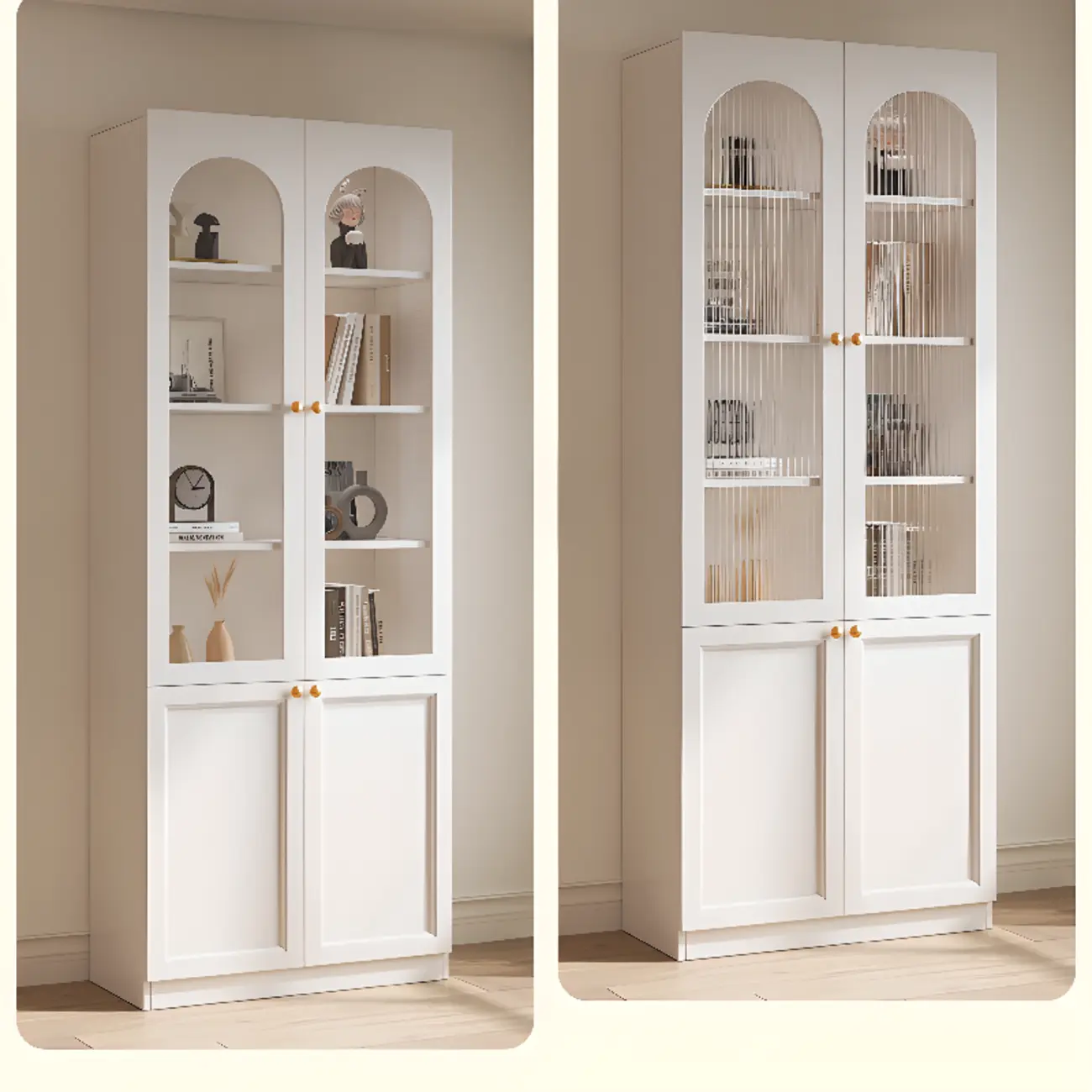 Modern Reclaimed Wood Bookcase with Glass Doors Image - 6 | homeyfad