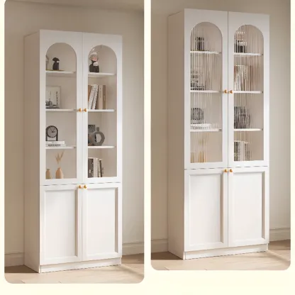 Modern Reclaimed Wood Bookcase with Glass Doors Image - 6