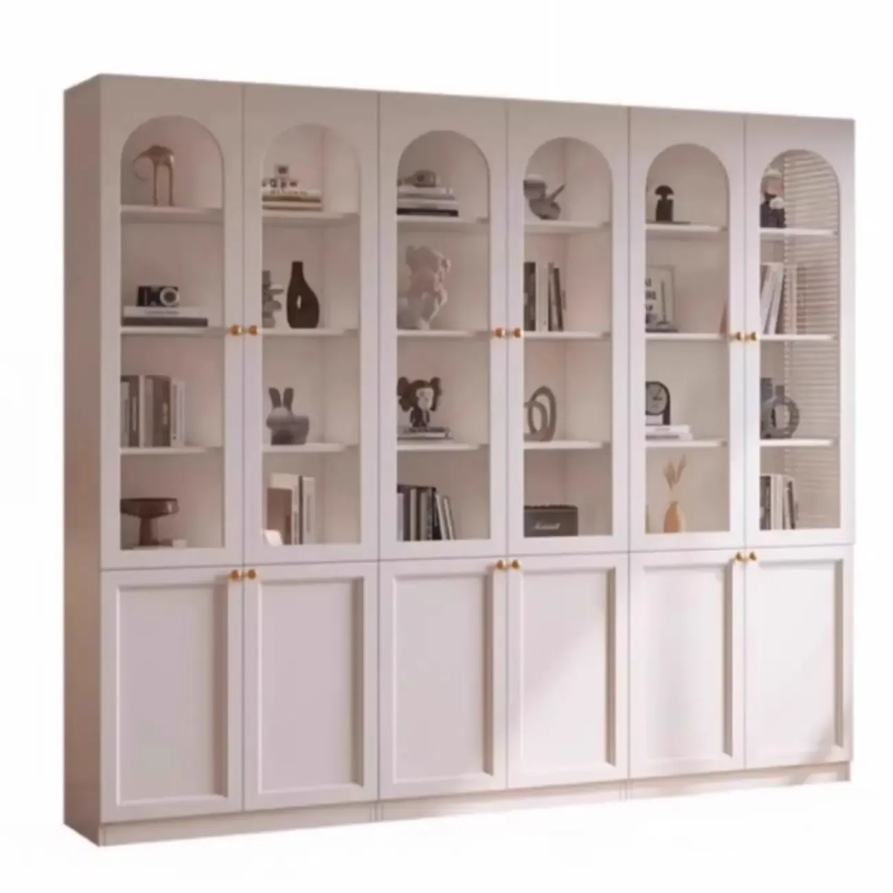 Modern Reclaimed Wood Bookcase with Glass Doors Image - 9