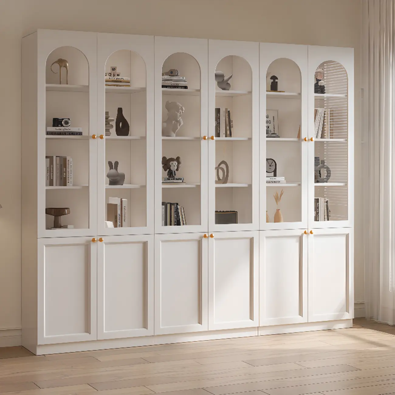 Modern Reclaimed Wood Bookcase with Glass Doors Image - 10 | homeyfad