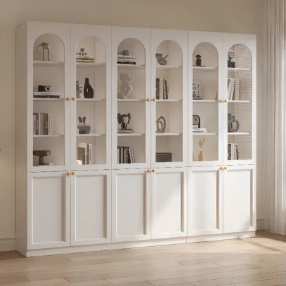 Modern Reclaimed Wood Bookcase with Glass Doors Image - 10