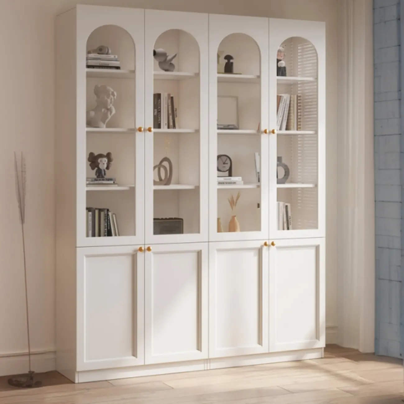 Modern Reclaimed Wood Bookcase with Glass Doors Image - 11 | homeyfad