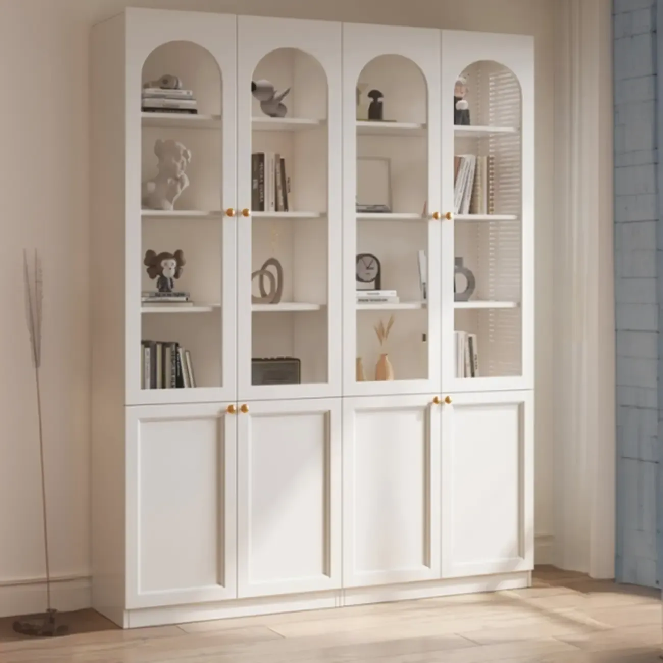 Modern Reclaimed Wood Bookcase with Glass Doors Image - 11