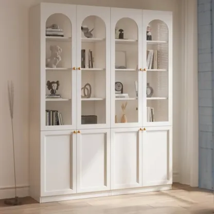 Modern Reclaimed Wood Bookcase with Glass Doors Image - 11