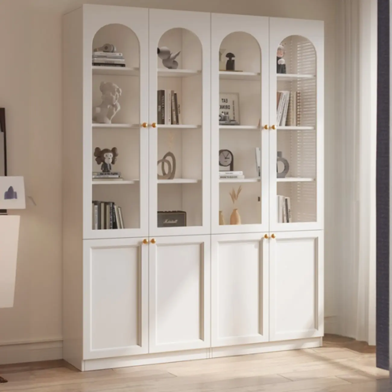 Modern Reclaimed Wood Bookcase with Glass Doors Image - 13 | homeyfad