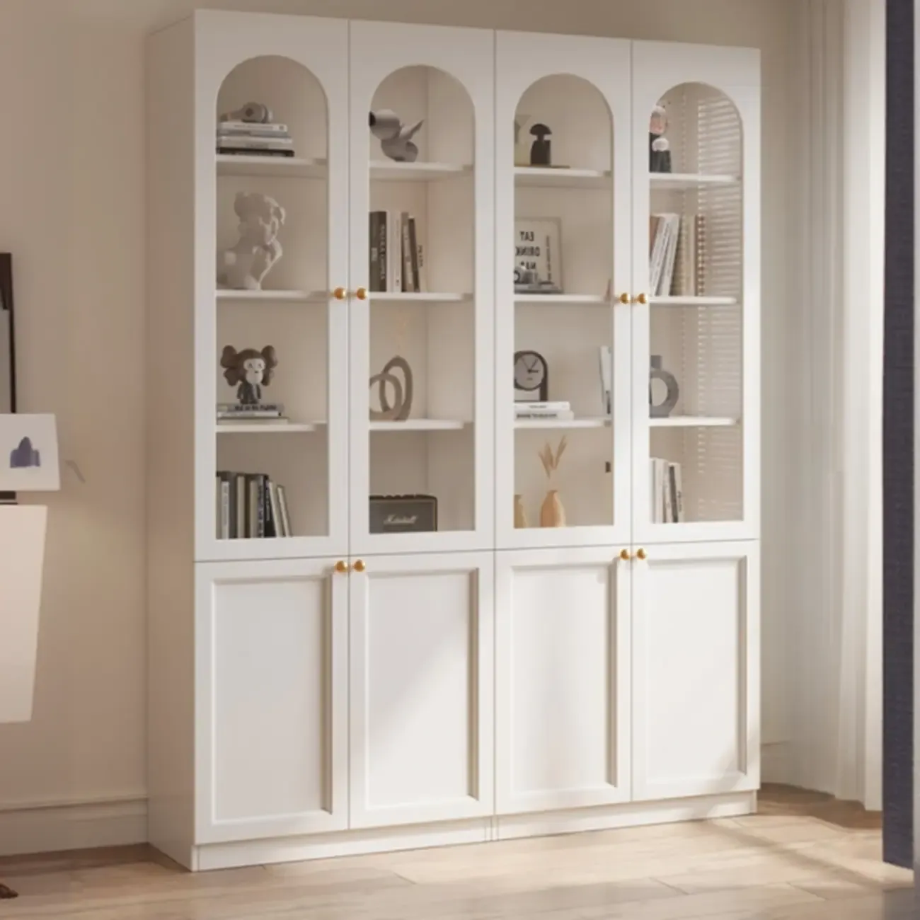 Modern Reclaimed Wood Bookcase with Glass Doors Image - 13