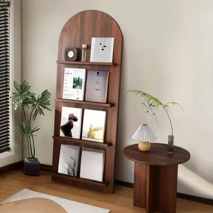 Shallow Simple 3-Shelf Ached Wood Bookcase with Closed Back Image - 4
