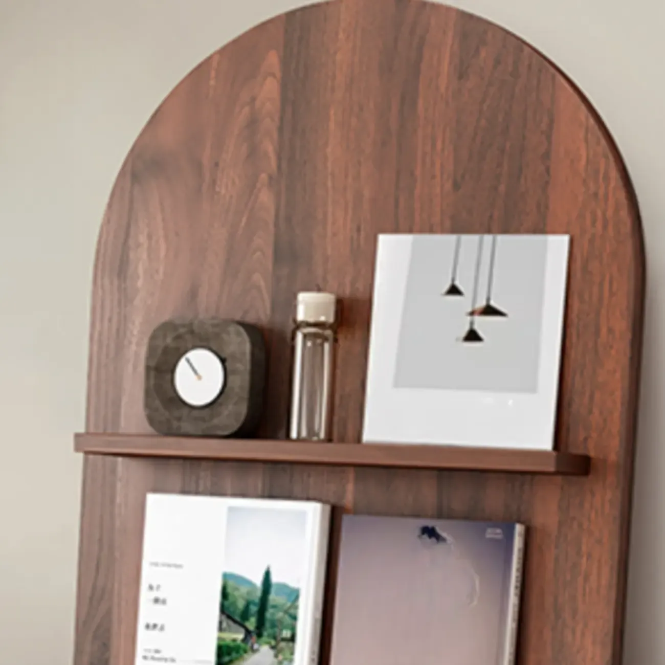 Shallow Simple 3-Shelf Ached Wood Bookcase with Closed Back Image - 7