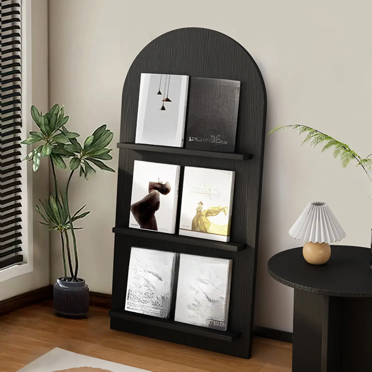 Shallow Simple 3-Shelf Ached Wood Bookcase with Closed Back Image - 2 | homeyfad