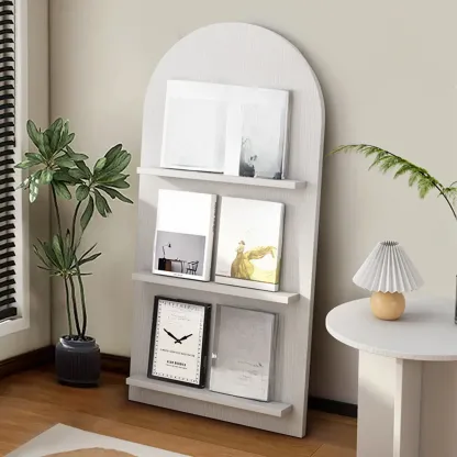 Shallow Simple 3-Shelf Ached Wood Bookcase with Closed Back Image - 3