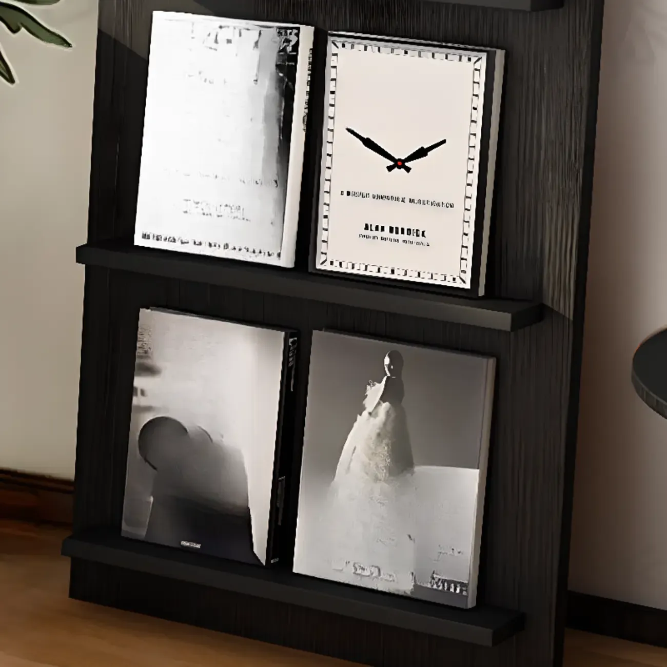 Shallow Simple 3-Shelf Ached Wood Bookcase with Closed Back Image - 10