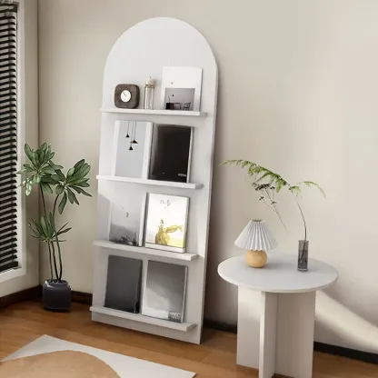 Shallow Simple 3-Shelf Ached Wood Bookcase with Closed Back Image - 6