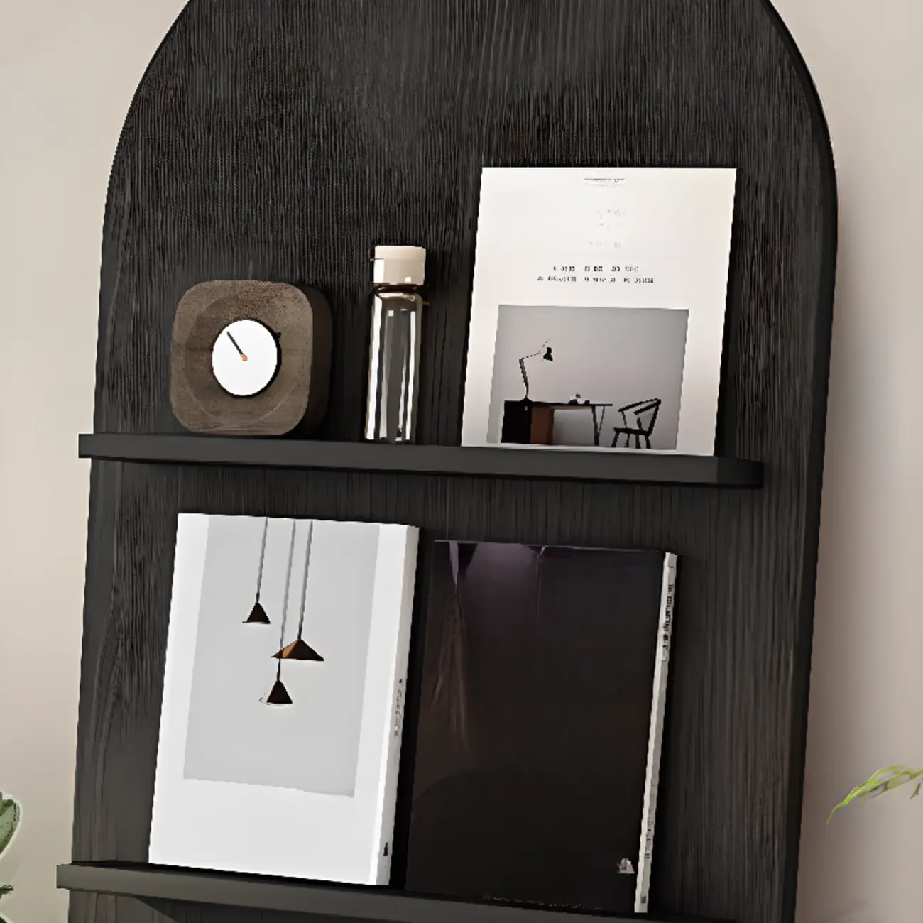 Shallow Simple 3-Shelf Ached Wood Bookcase with Closed Back Image - 11 | homeyfad