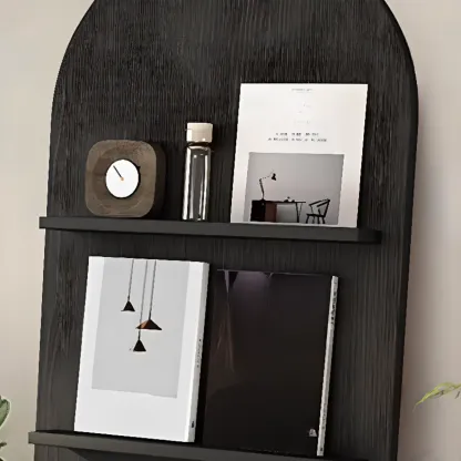 Shallow Simple 3-Shelf Ached Wood Bookcase with Closed Back Image - 11