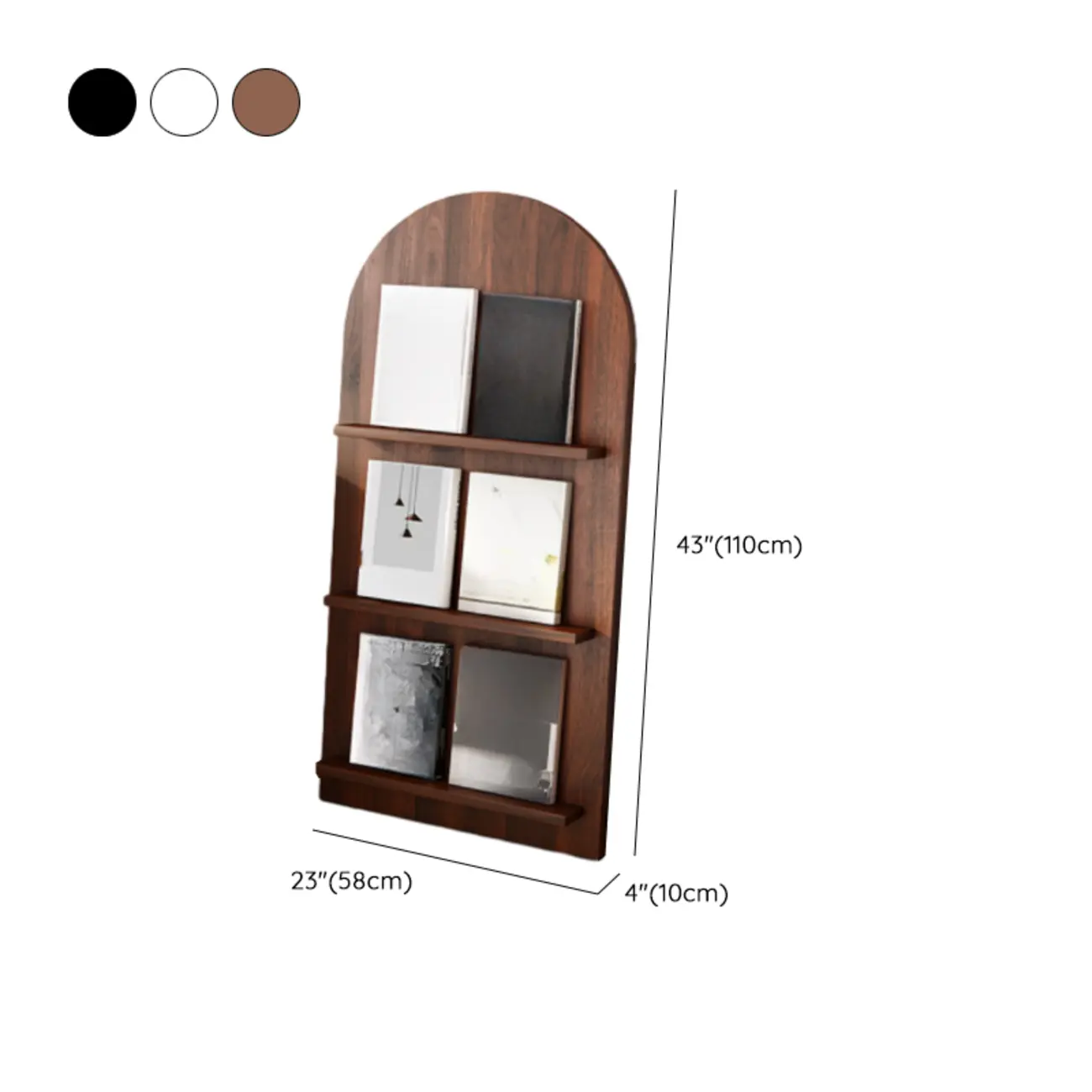 Shallow Simple 3-Shelf Ached Wood Bookcase with Closed Back #size