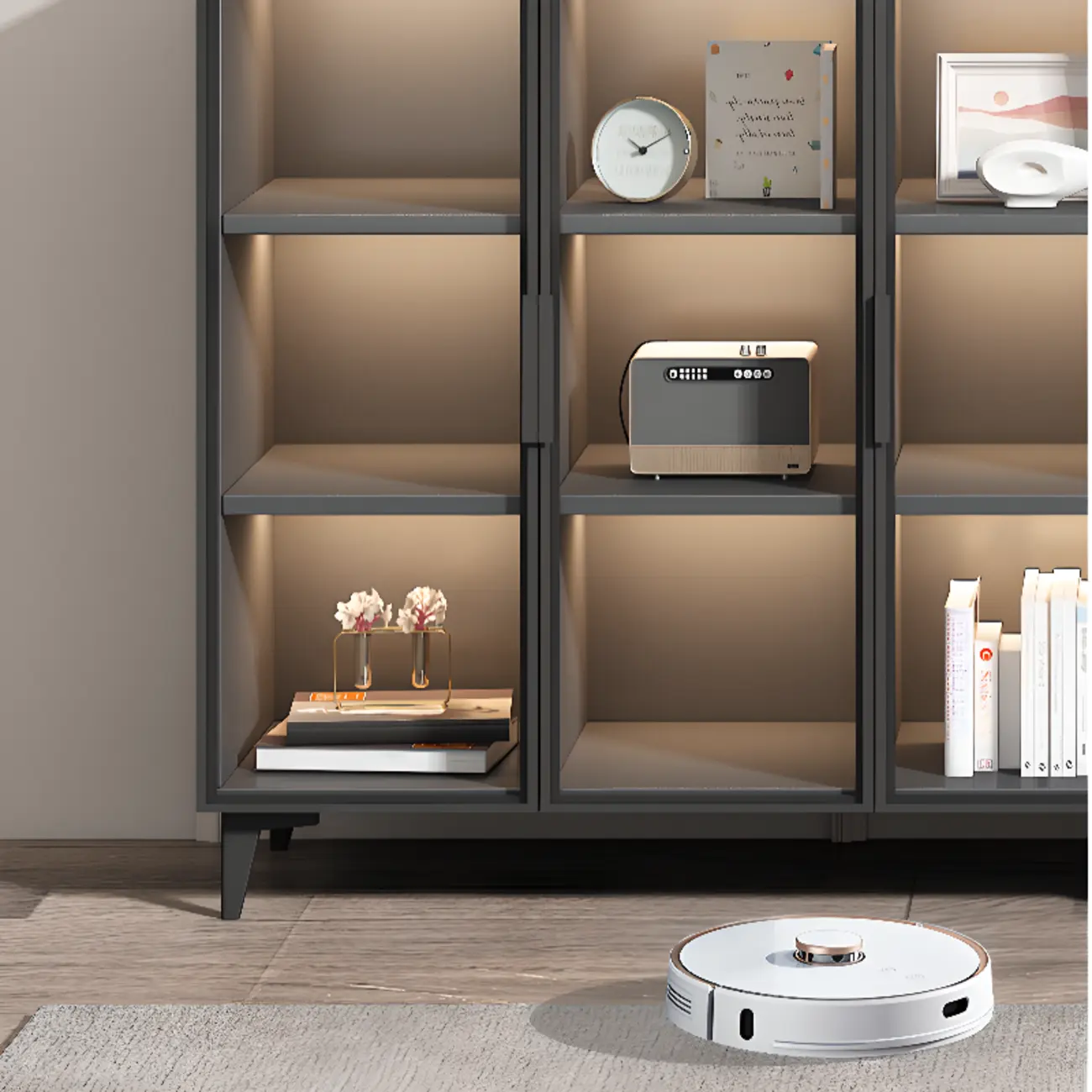 Rectangular Black Metal Glass Door Cabinet Bookcase Image - 4 | homeyfad