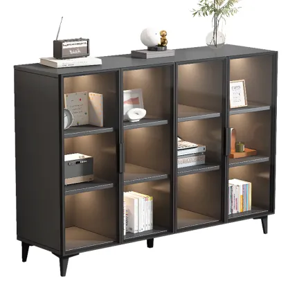 Rectangular Black Metal Glass Door Cabinet Bookcase Image - 10