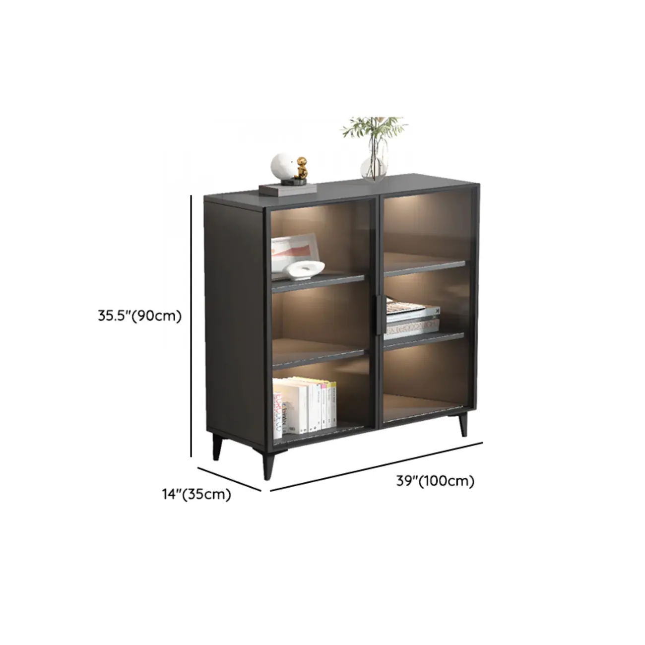 Rectangular Black Metal Glass Door Cabinet Bookcase Image - 12 | homeyfad