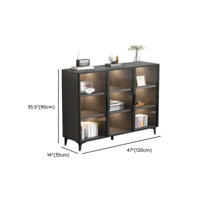 Rectangular Black Metal Glass Door Cabinet Bookcase Image - 13