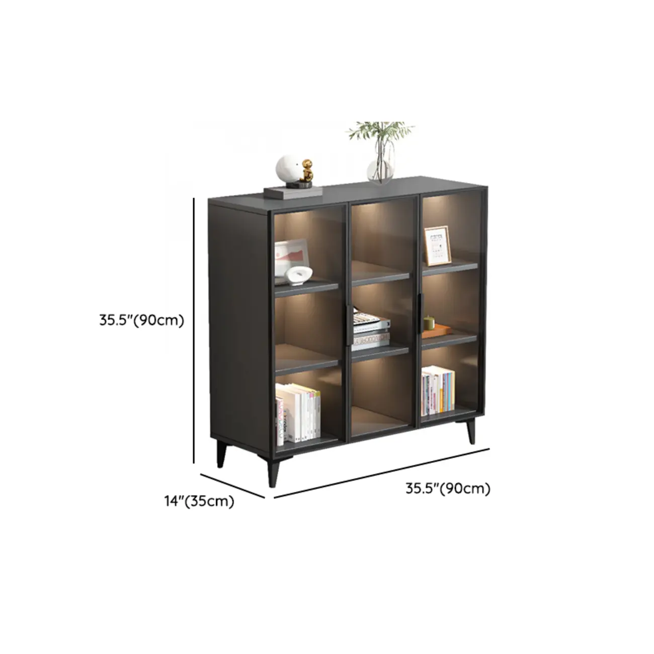 Rectangular Black Metal Glass Door Cabinet Bookcase Image - 15 | homeyfad