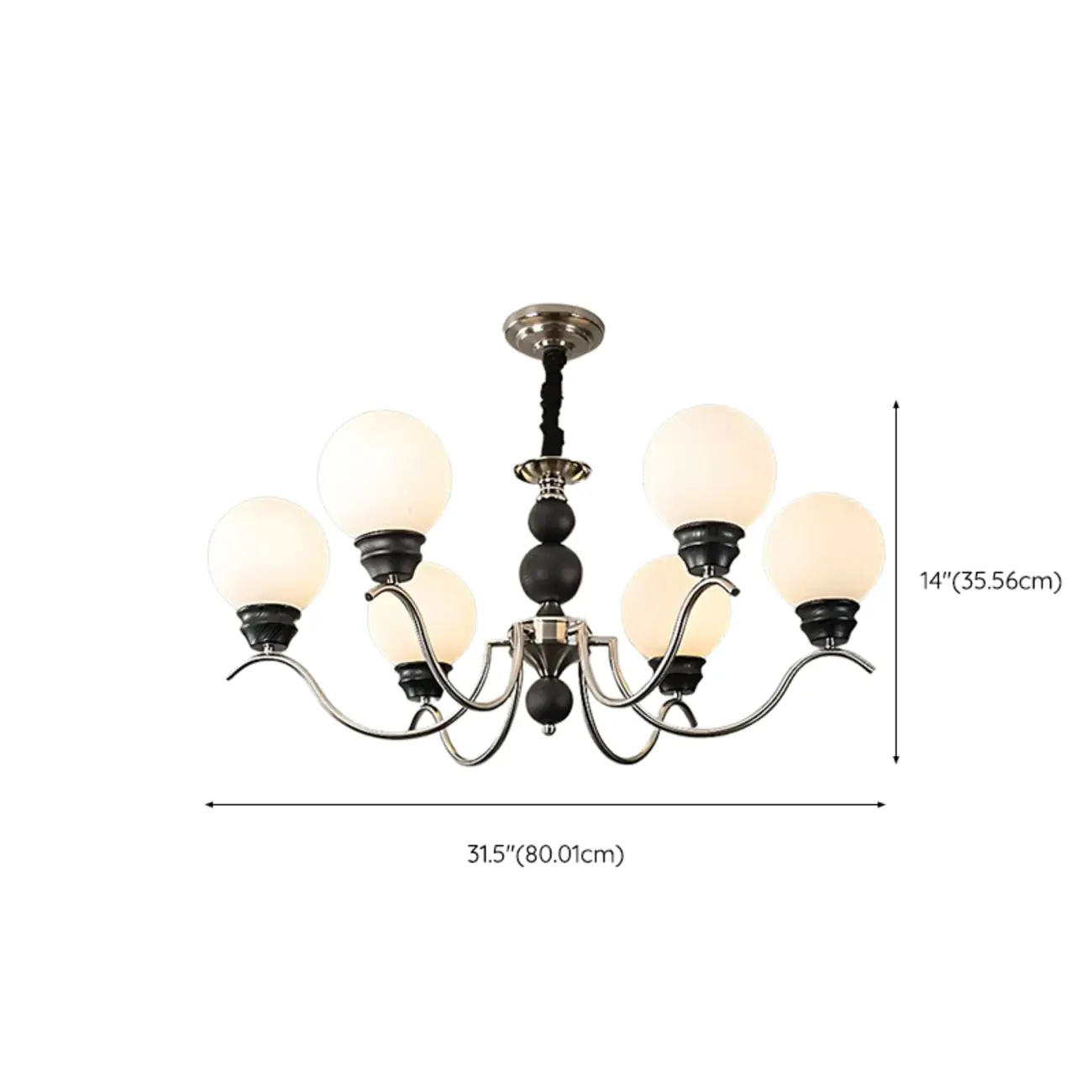 Classic Black Metal Modern Globe Glass Chandelier #size