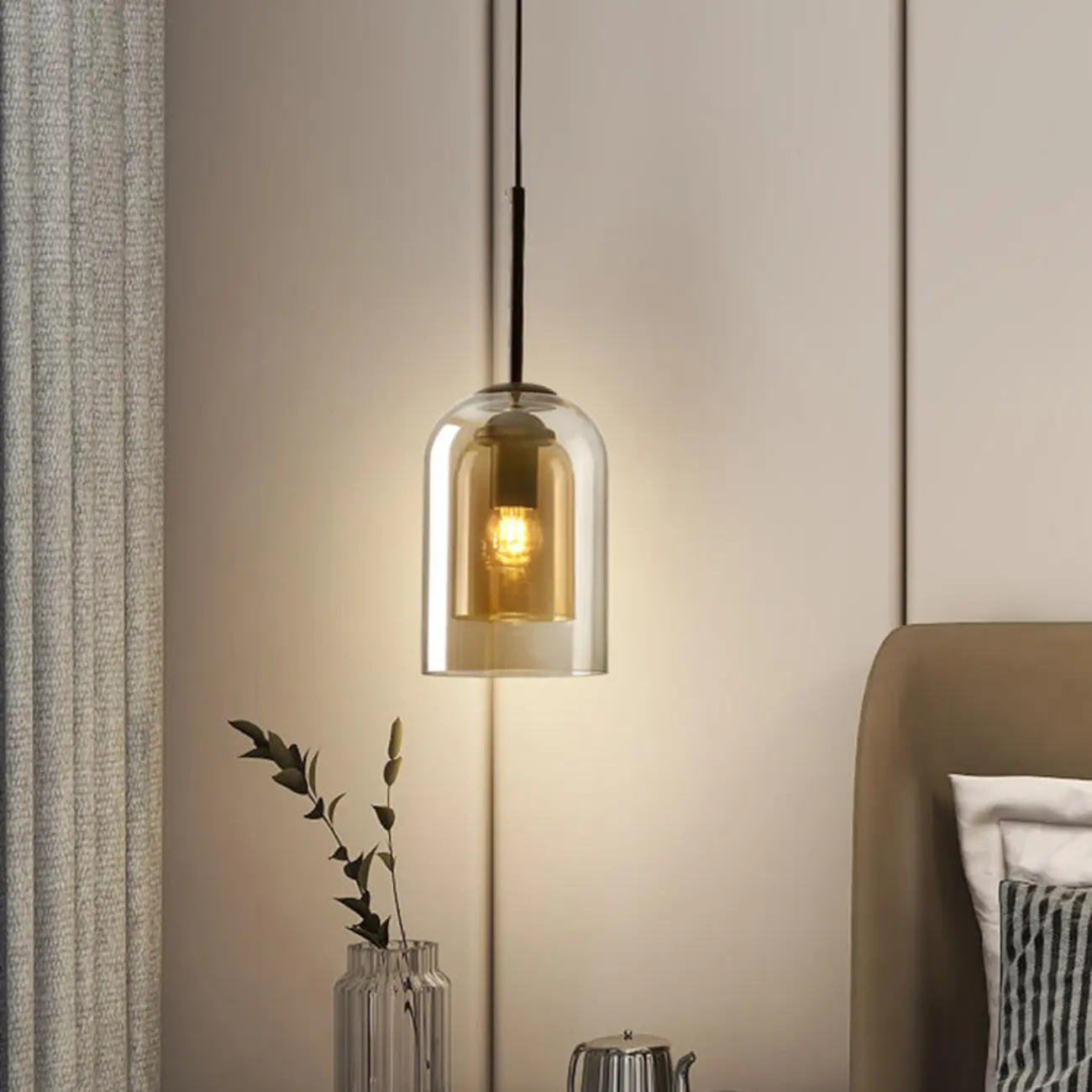 Modern 2-Layer Cylinder Glass Pendant Light for Bedroom | homeyfad