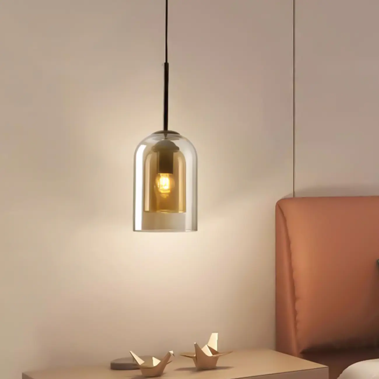 Modern 2-Layer Cylinder Glass Pendant Light for Bedroom | homeyfad